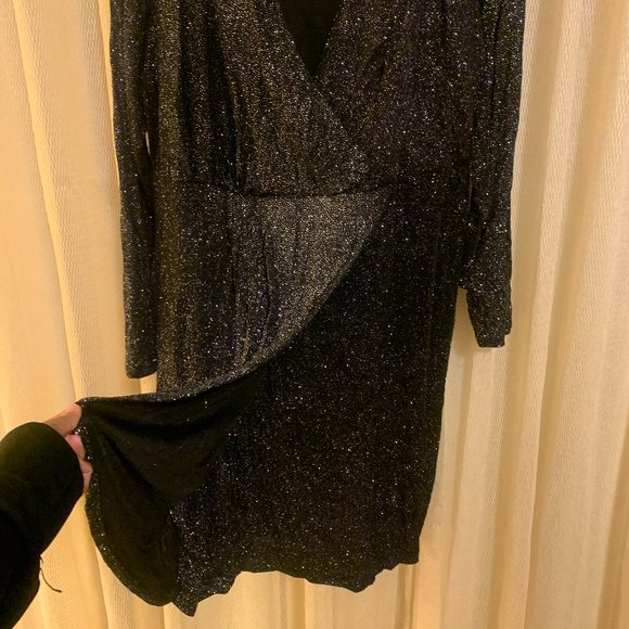 Bee Darling V Neck Black Glitter Dress- Plus Size Junior - Picture 4 of 5